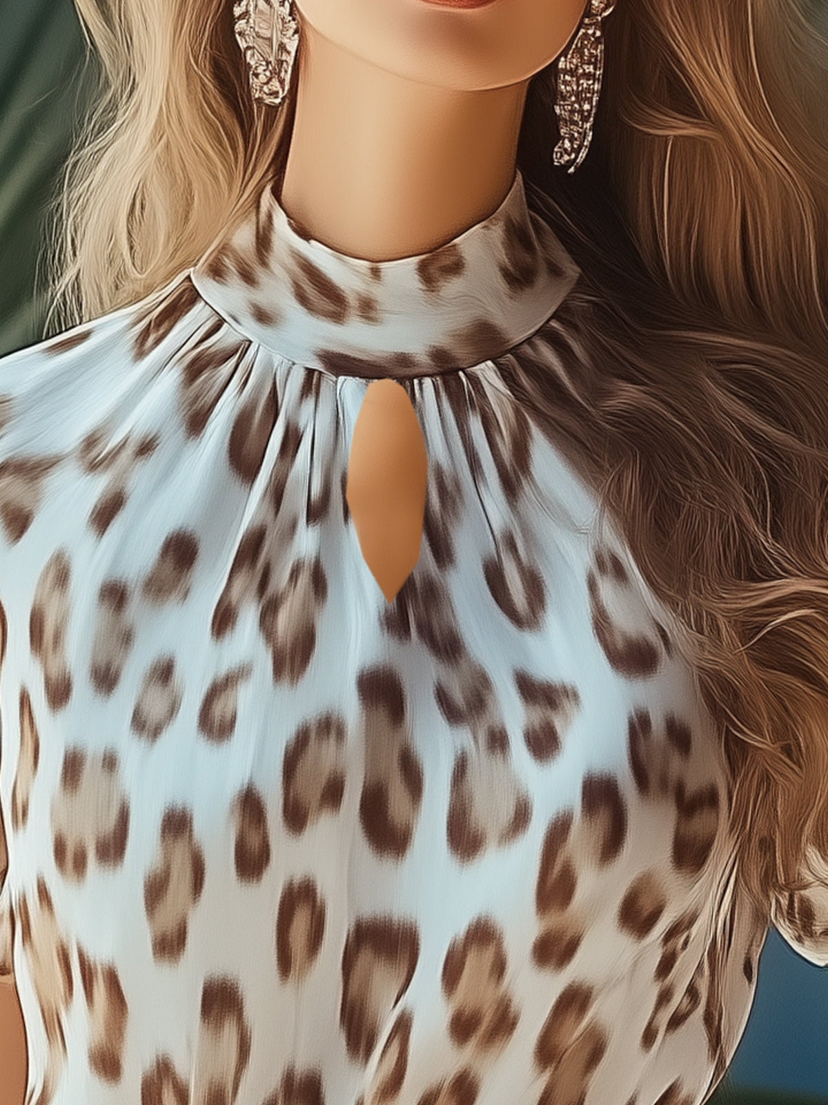 Trendy Leopard Print Chiffon Blouse with Cutout Neckline