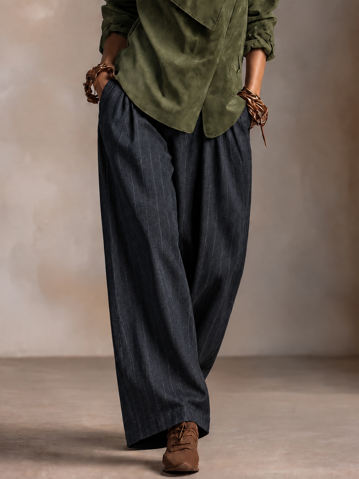 Dark Grey Suit Fabric Wide Leg Trousers