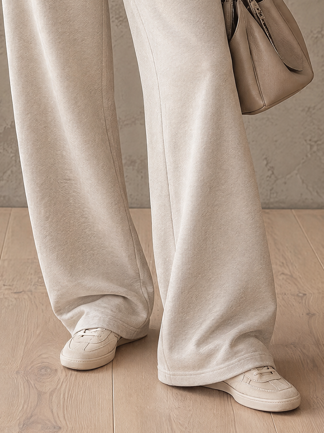 Oat Solid Knit Wide Leg Sweatpants With Drawstring Waist