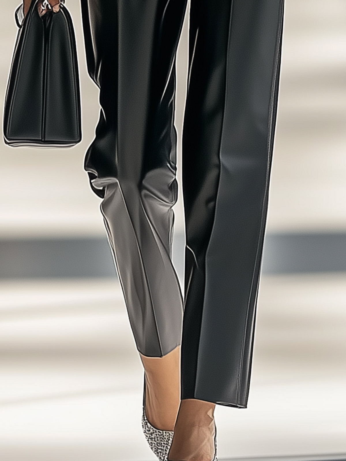 Fashionable Black Faux Leather Pants