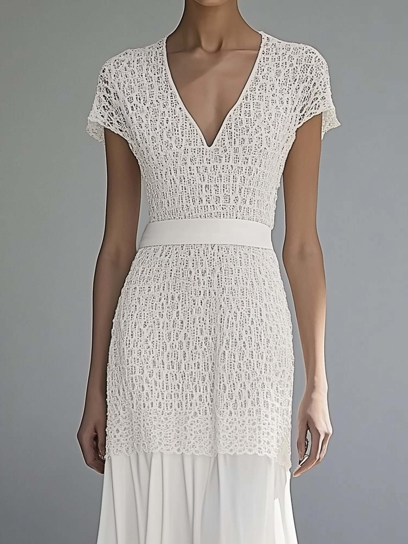 White Lace Maxi Dress With Chiffon Hem
