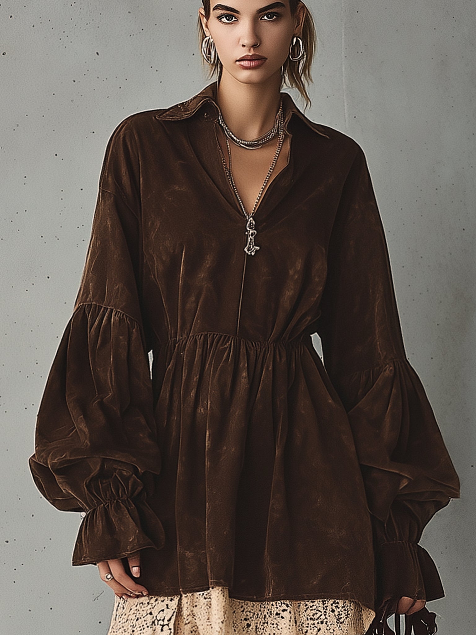 Chocolate Vintage Suede Effect Lace Hem Mini Dress