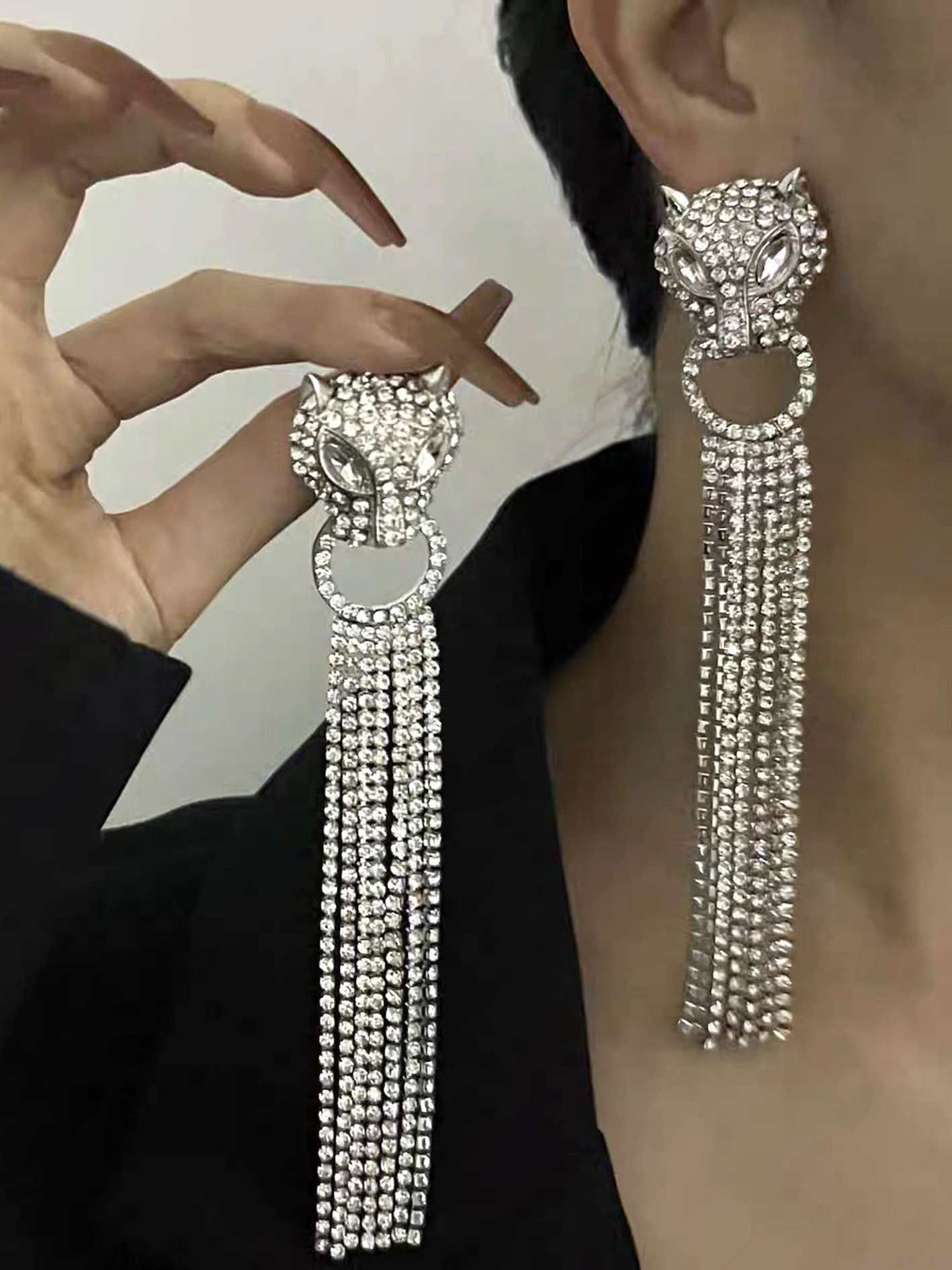 Leopard Diamond Tassel Earrings