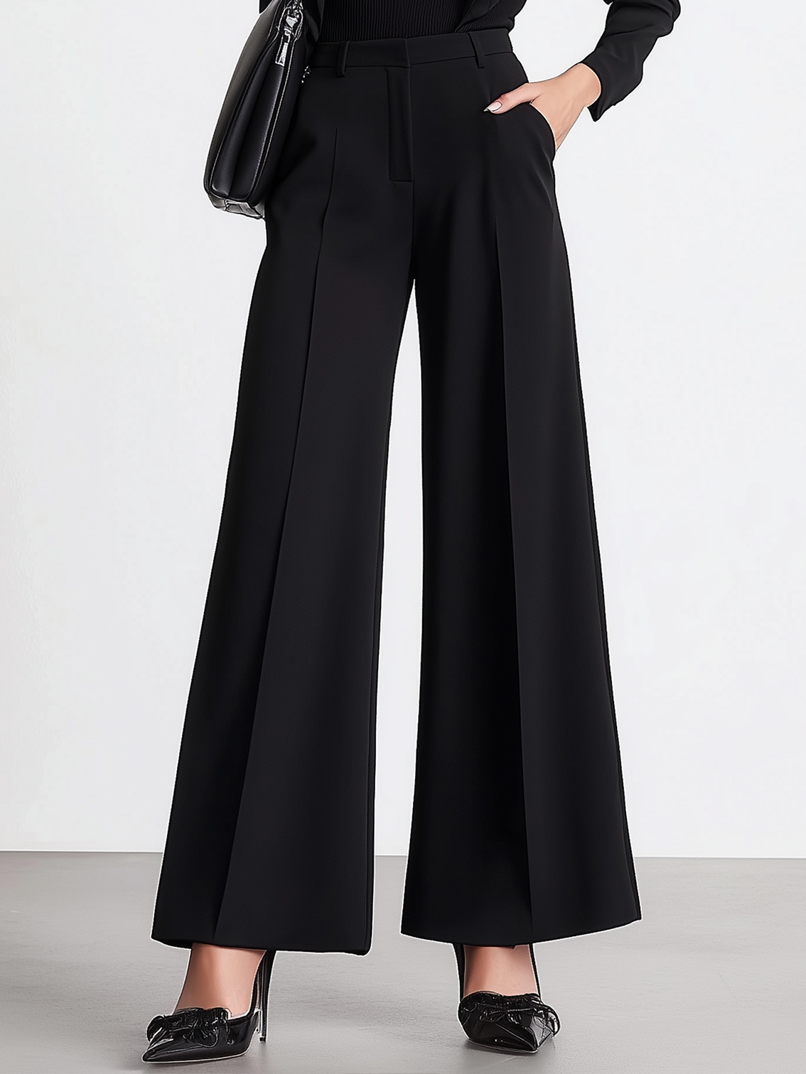 A-line Of The Elegant Black Suit Wide Leg Pants