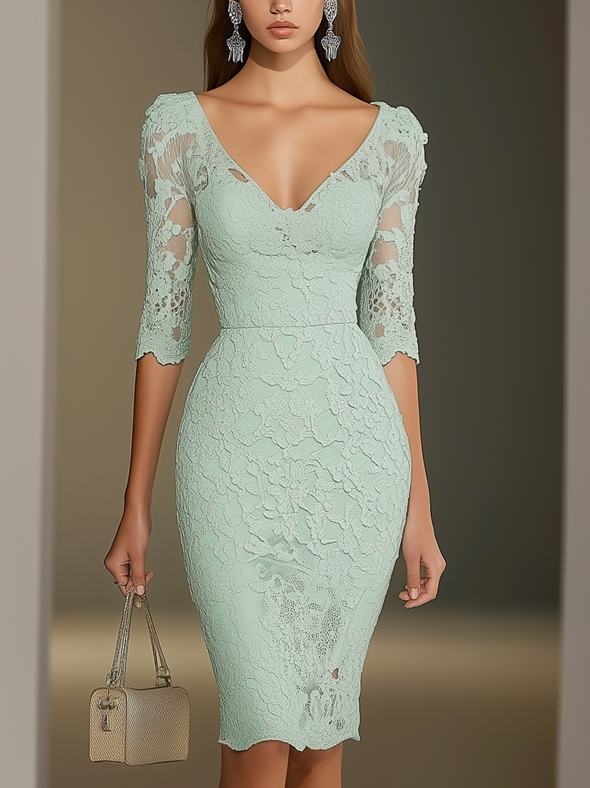 Mint Green Lace Midi Bodycon Dress