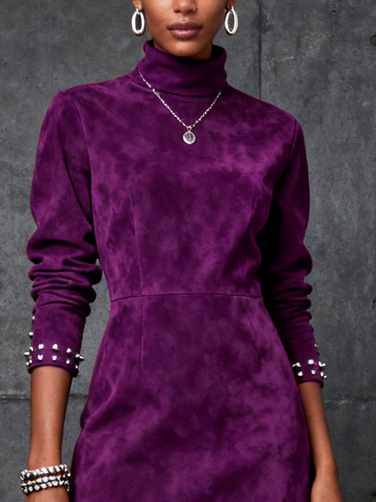 Purple Faux Suede Mini Dress With Studded Accents