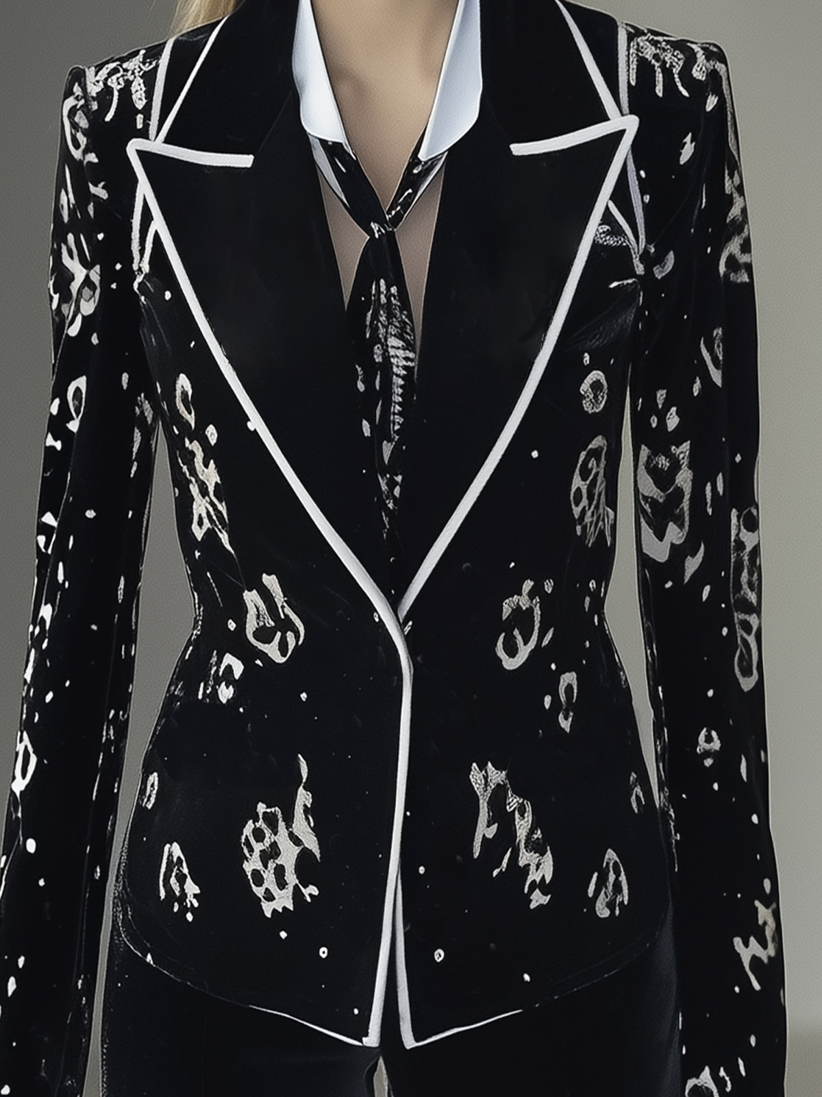 Black Velvet Blazer With Leopard Print