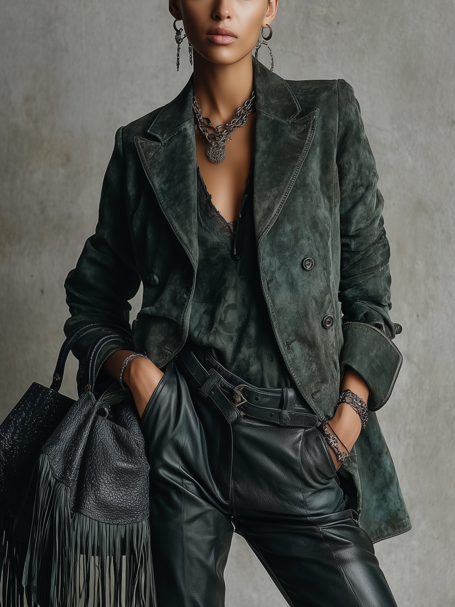 Green Vintage Washed Suede Long Sleeve  Jacket