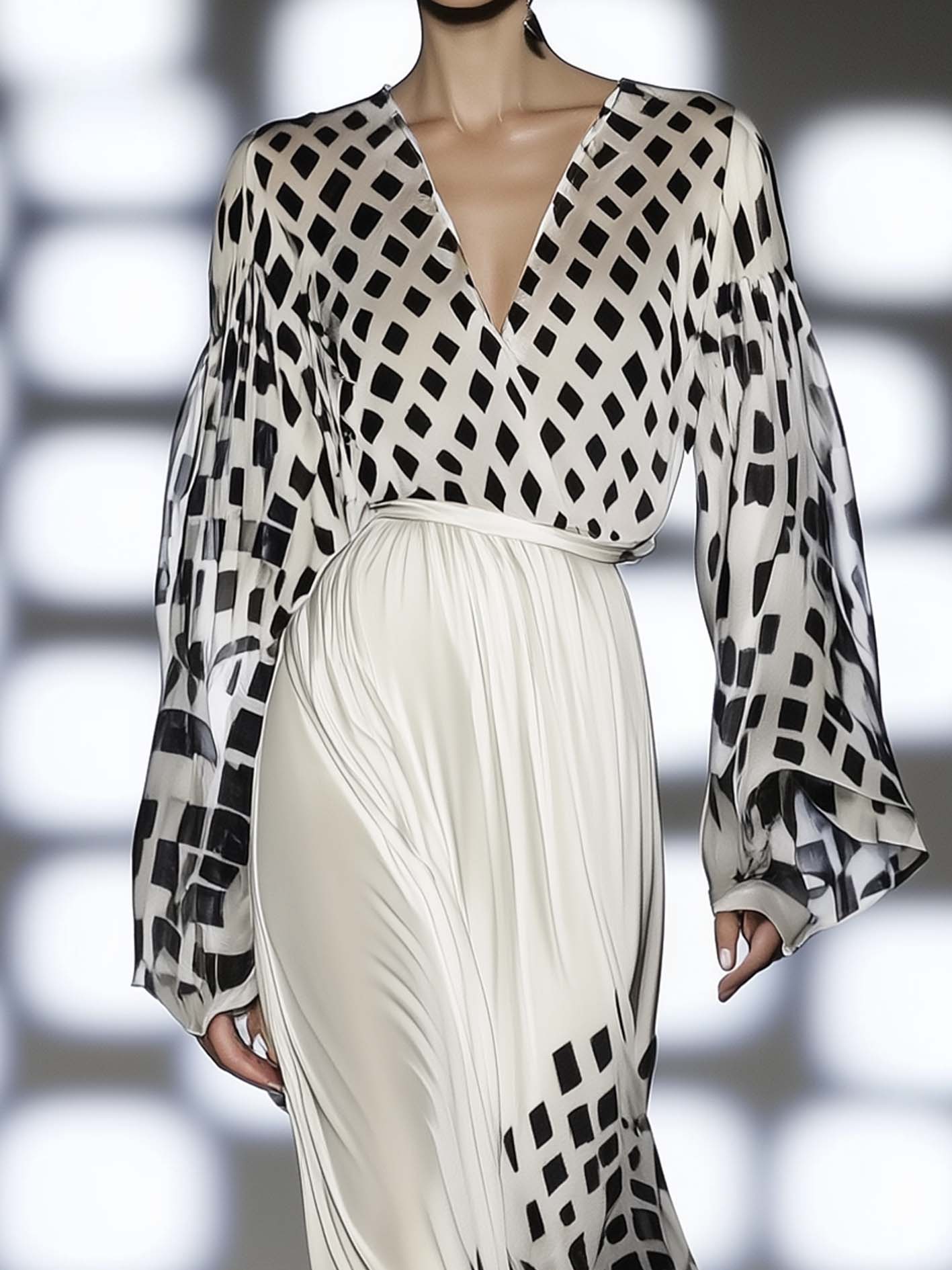 White Satin Maxi Dress With Check Print