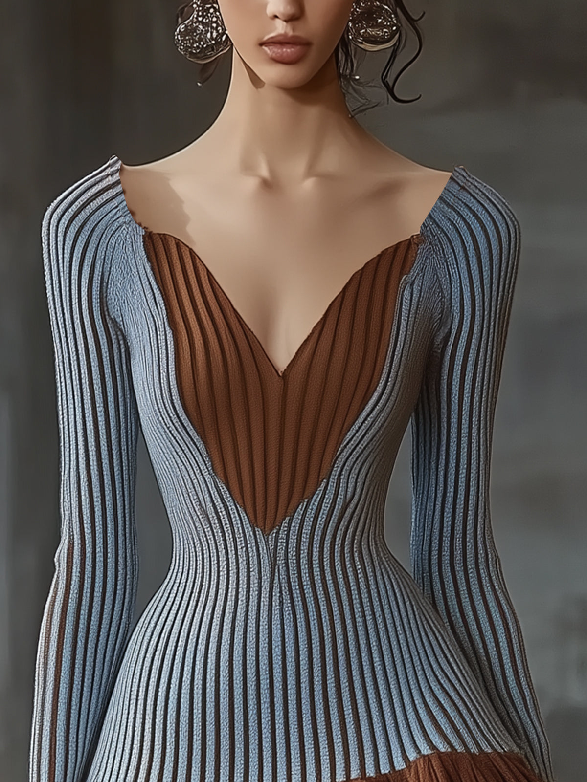 Two Tone Ribbed Ruffle Dress