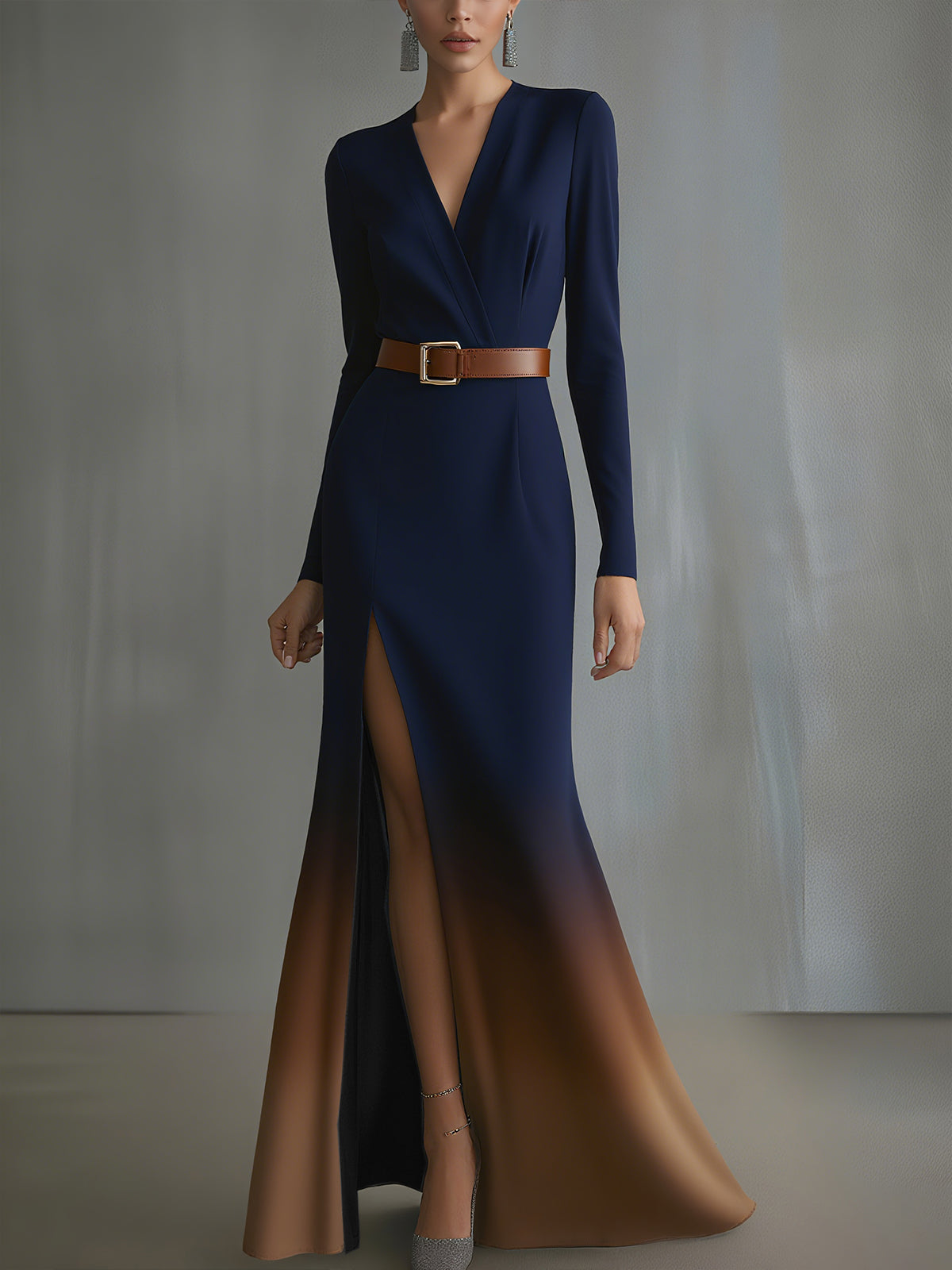 Blue And Brown Ombre Maxi Dress