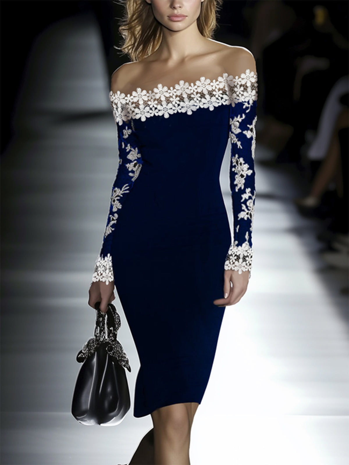 Lace Neckline Hip Dress