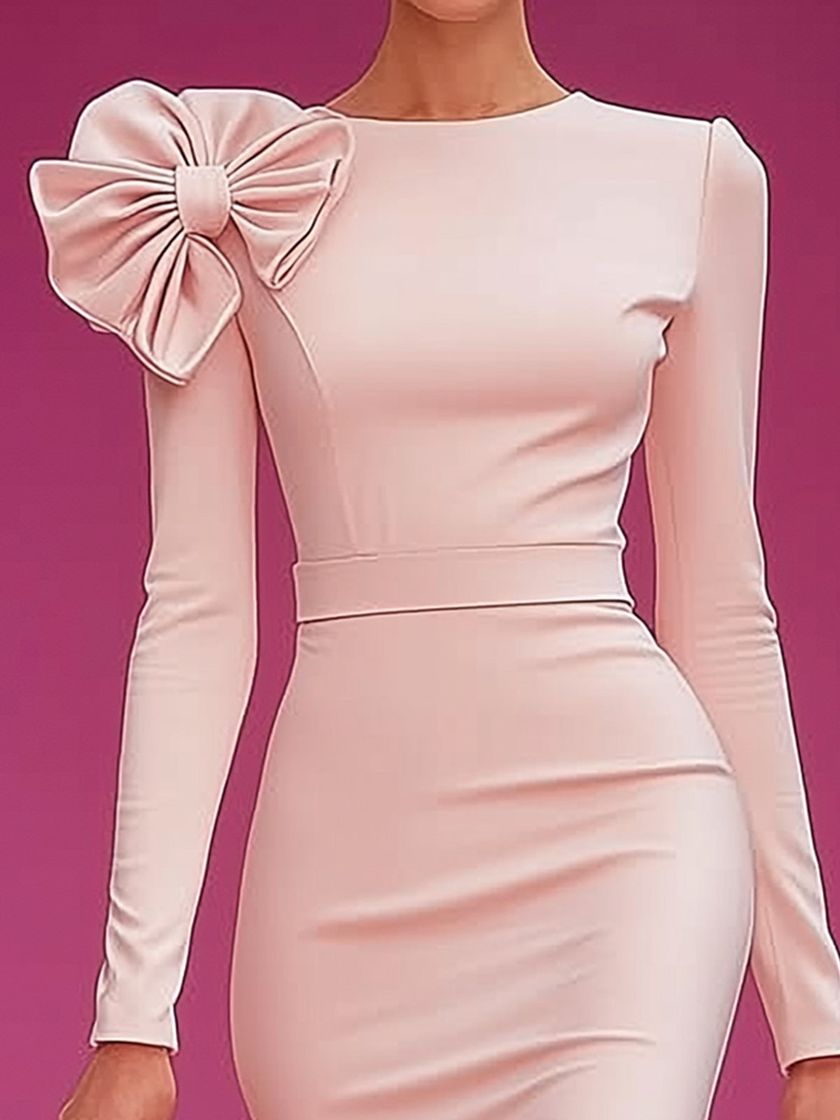 Charming Pink Bodycon Dress With Shoulder Bow Detail