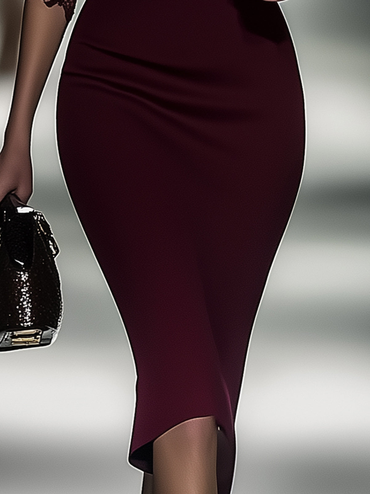 Burgundy Bodycon Dress With  Mid Sleeves