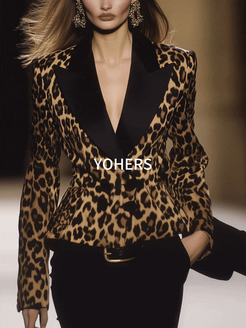 Leopard Print Lapel Waist Blazer