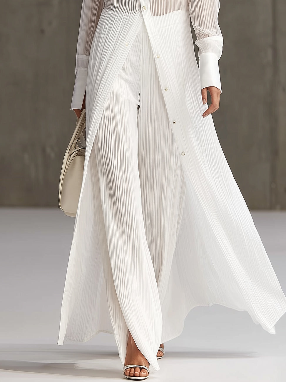 White Pleated Long Shirt