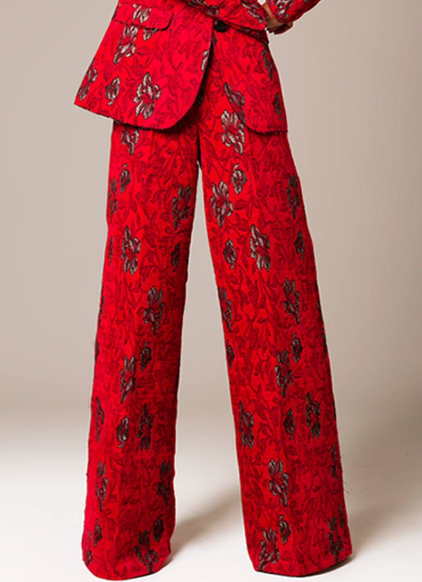 Red Floral Pattern Pants