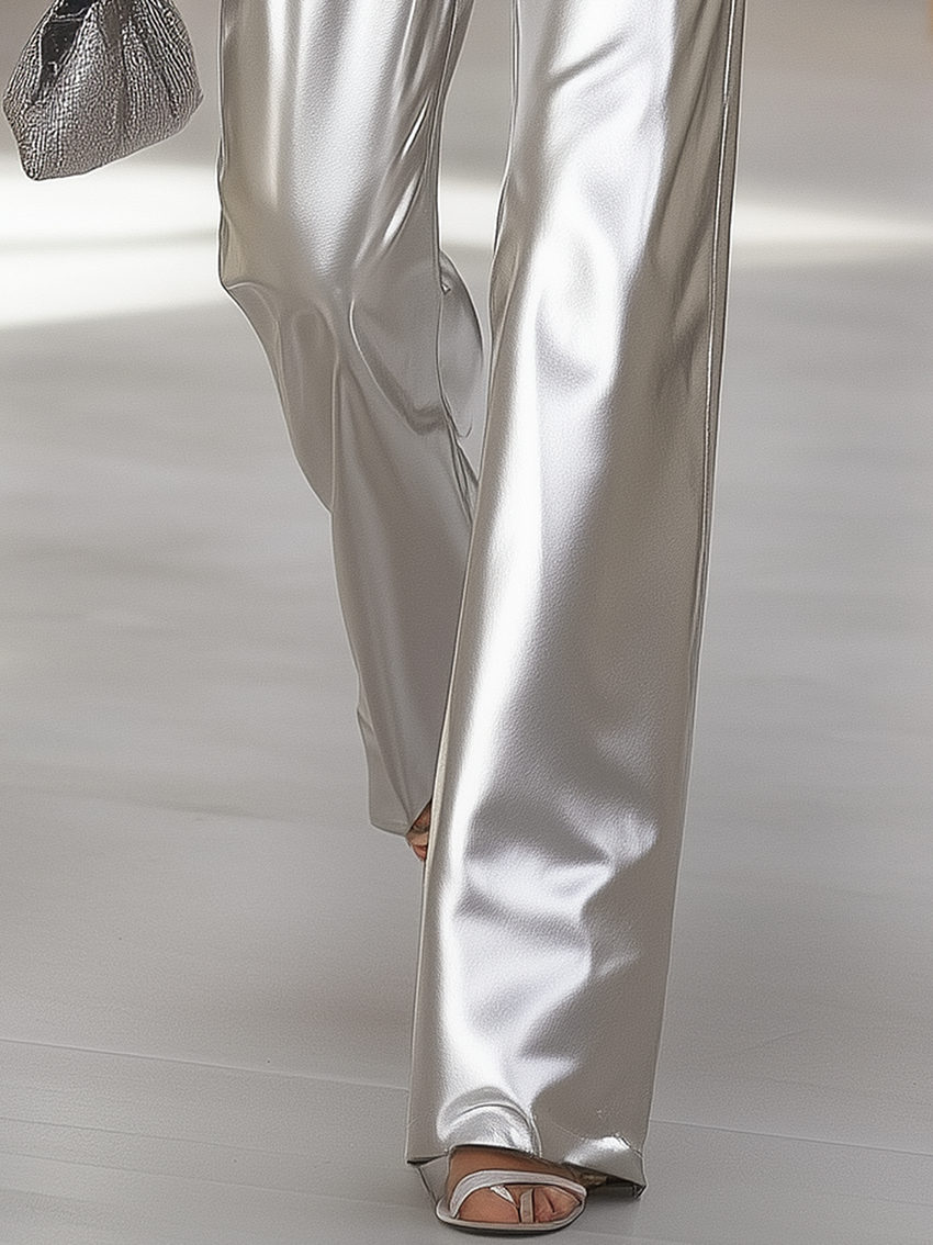 Fashion Glossy Silver Pants