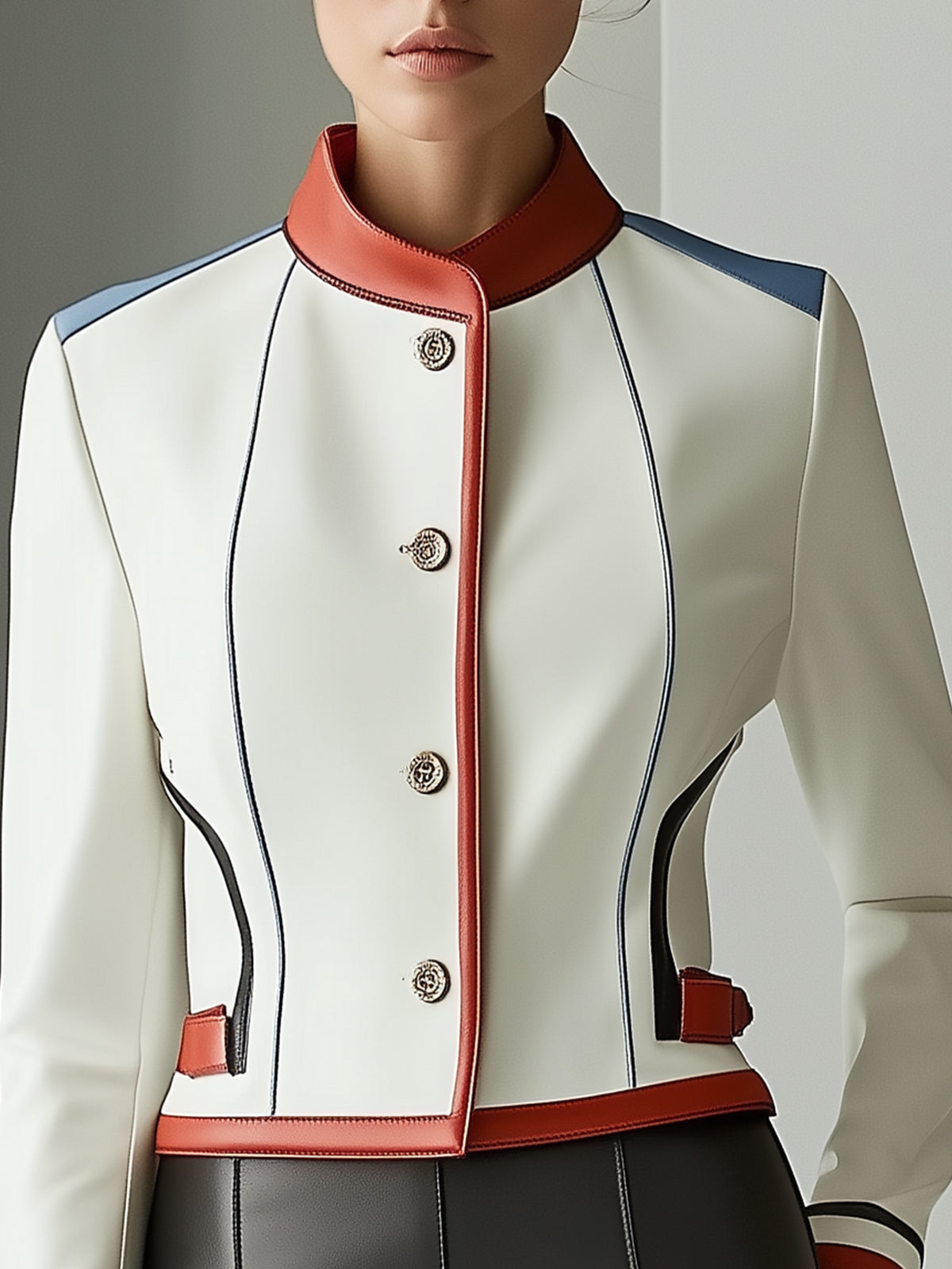 Faxu Leather Contrast Trim Jacket