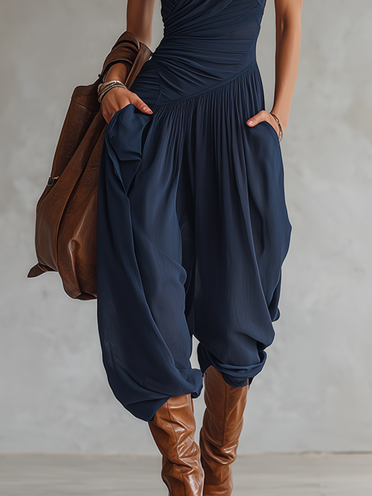 Midnight Blue Backless Chiffon Jumpsuit