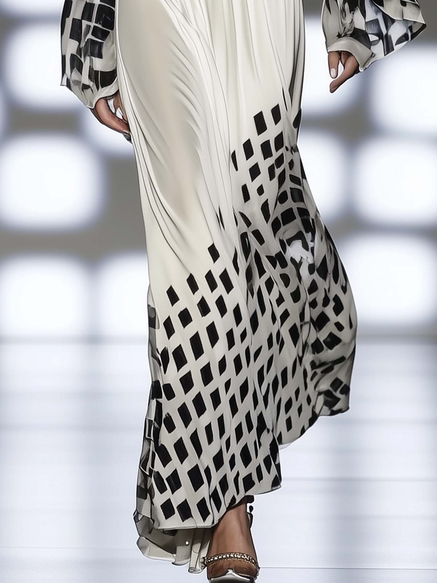 White Satin Maxi Dress With Check Print