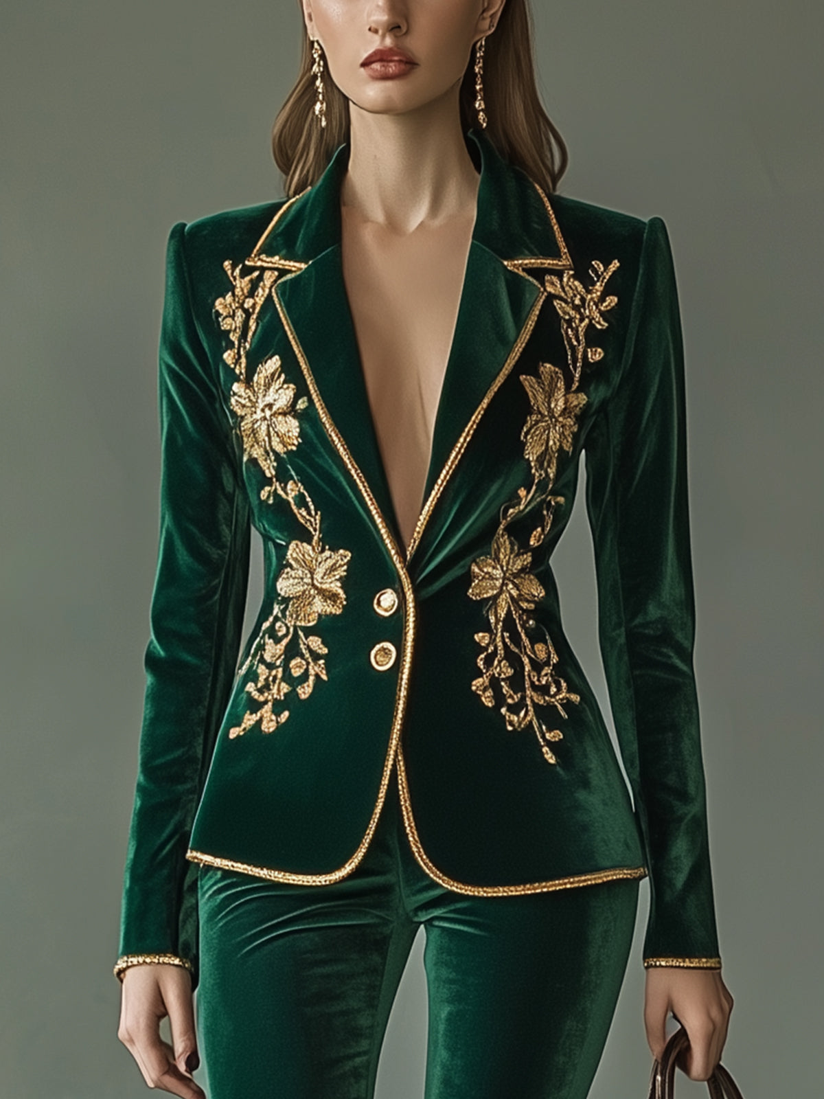 Green Embroidered Velvet Blazer