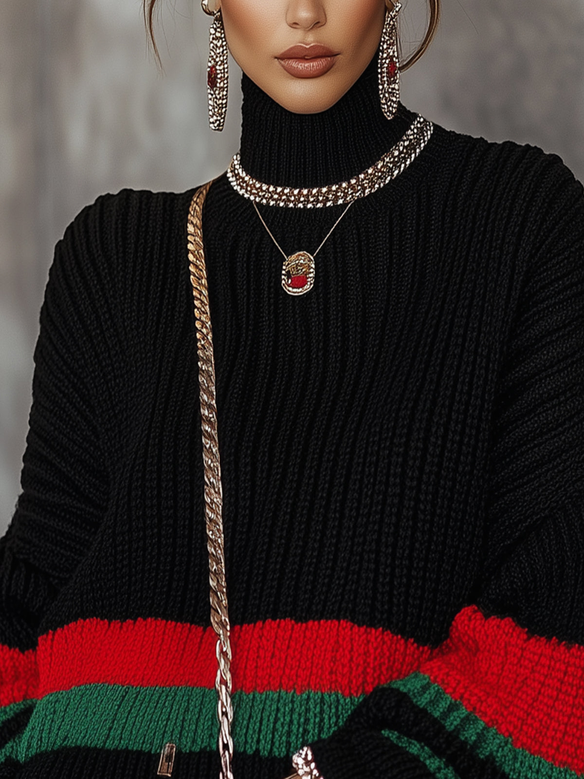 Black Bold Stripes Knit Sweater
