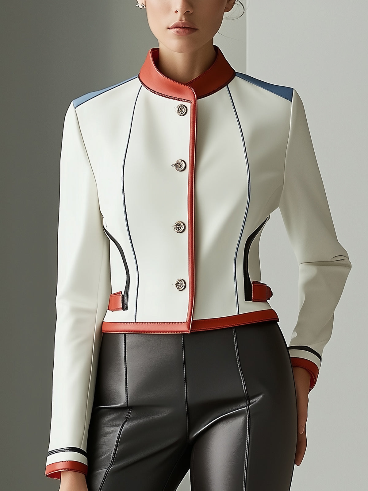 Faxu Leather Contrast Trim Jacket