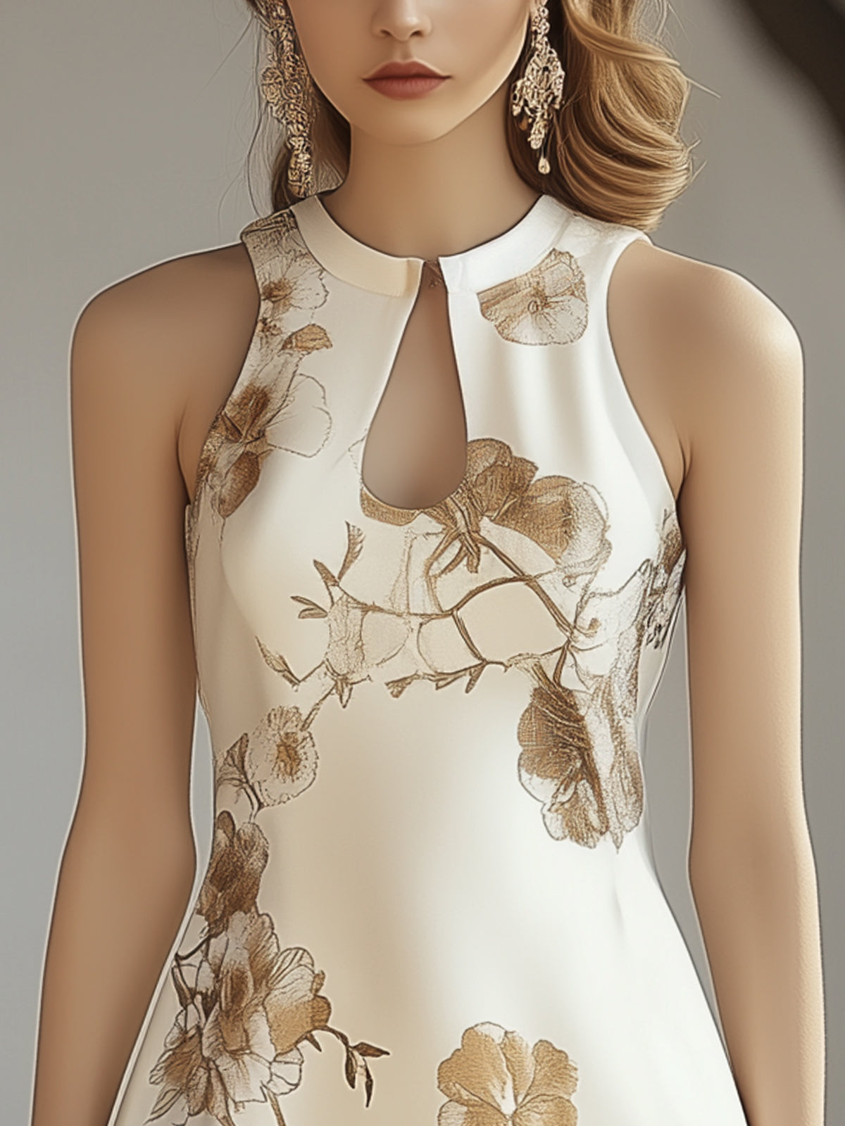 Satin Mini Dress With Gold Floral Print