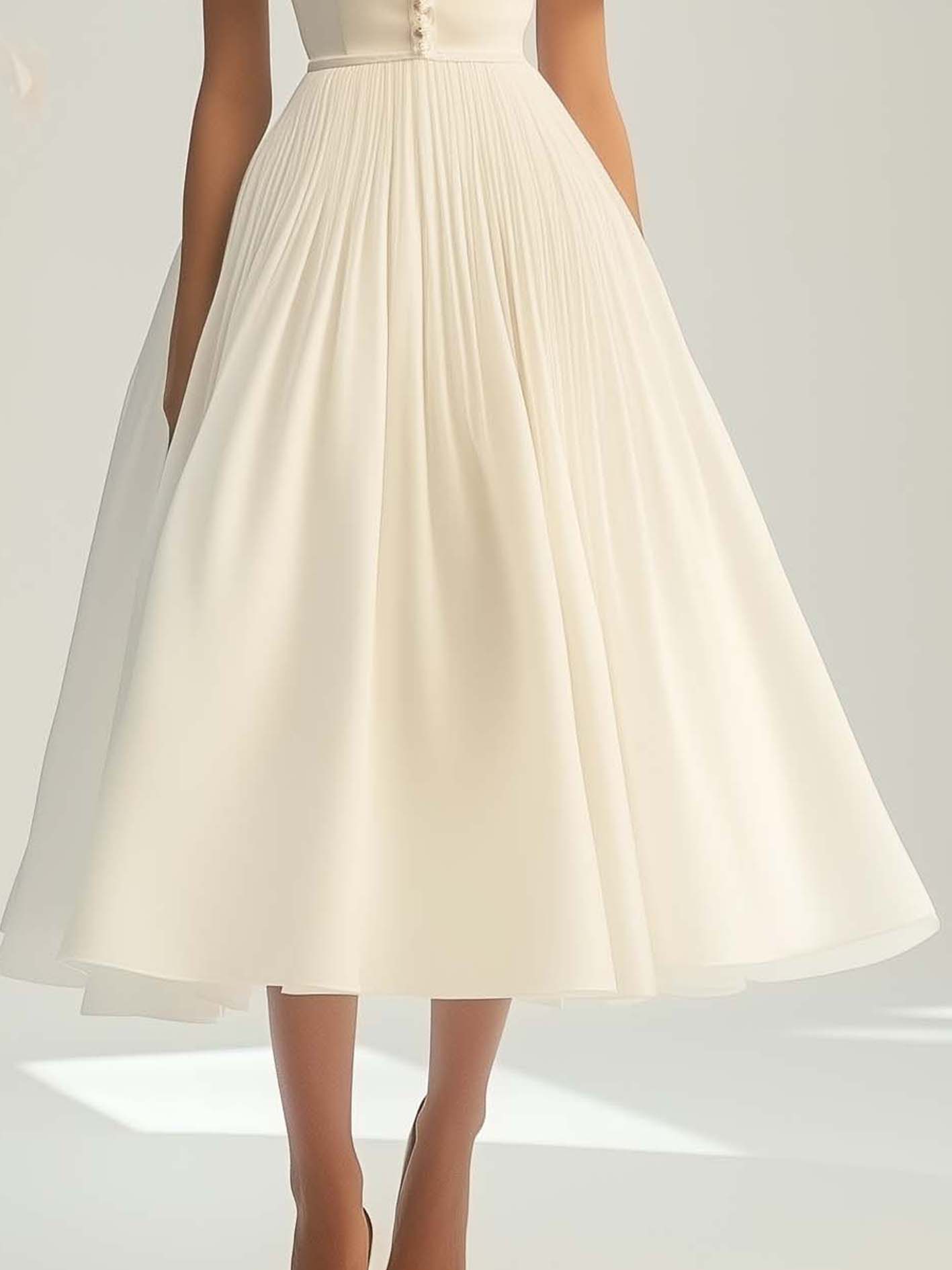 Off Shoulder White Satin Midi Dress With Buttons