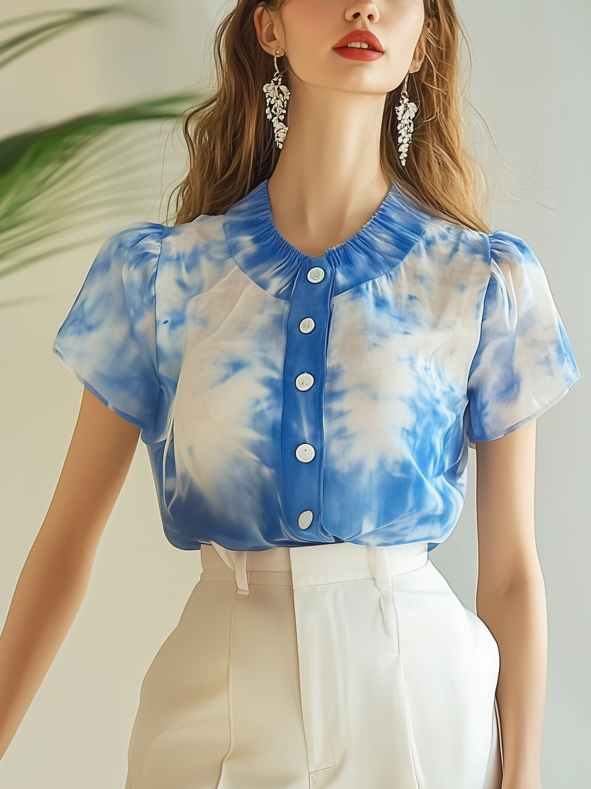 Tie Dye Single Breasted Chiffon Blouse