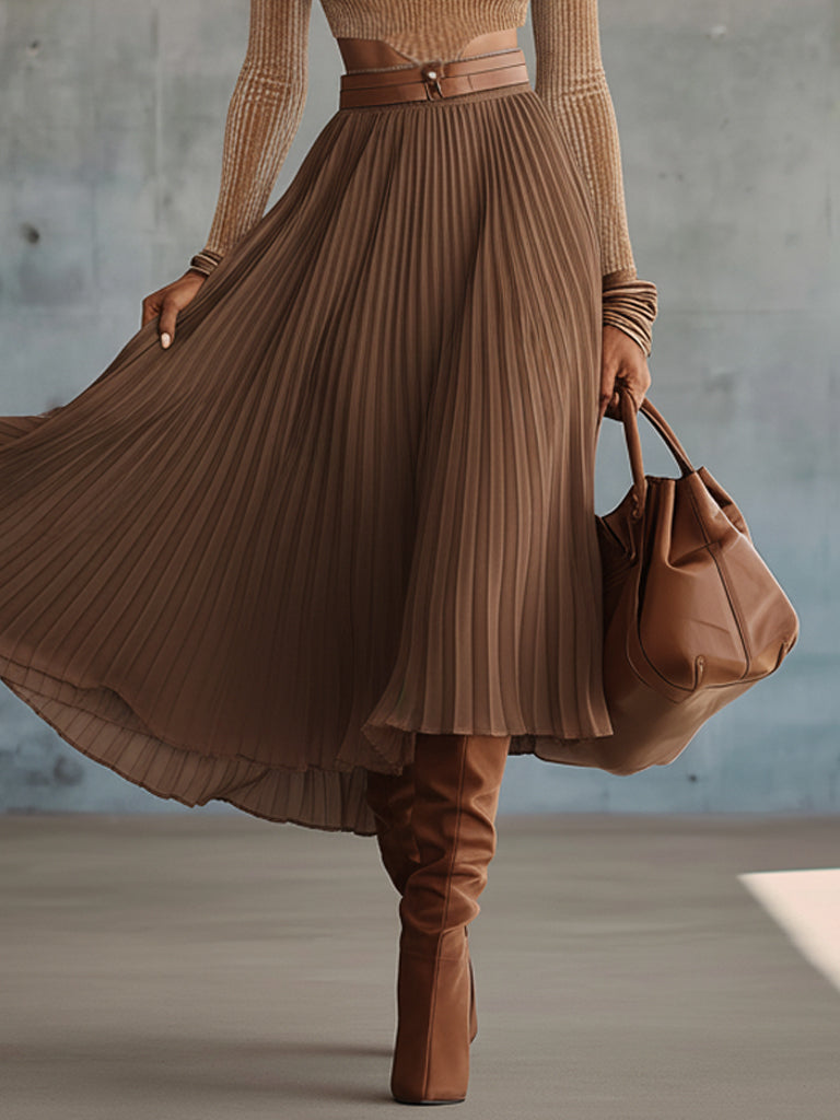 Mocha Velvet Chiffon Cutout Dress With Belt