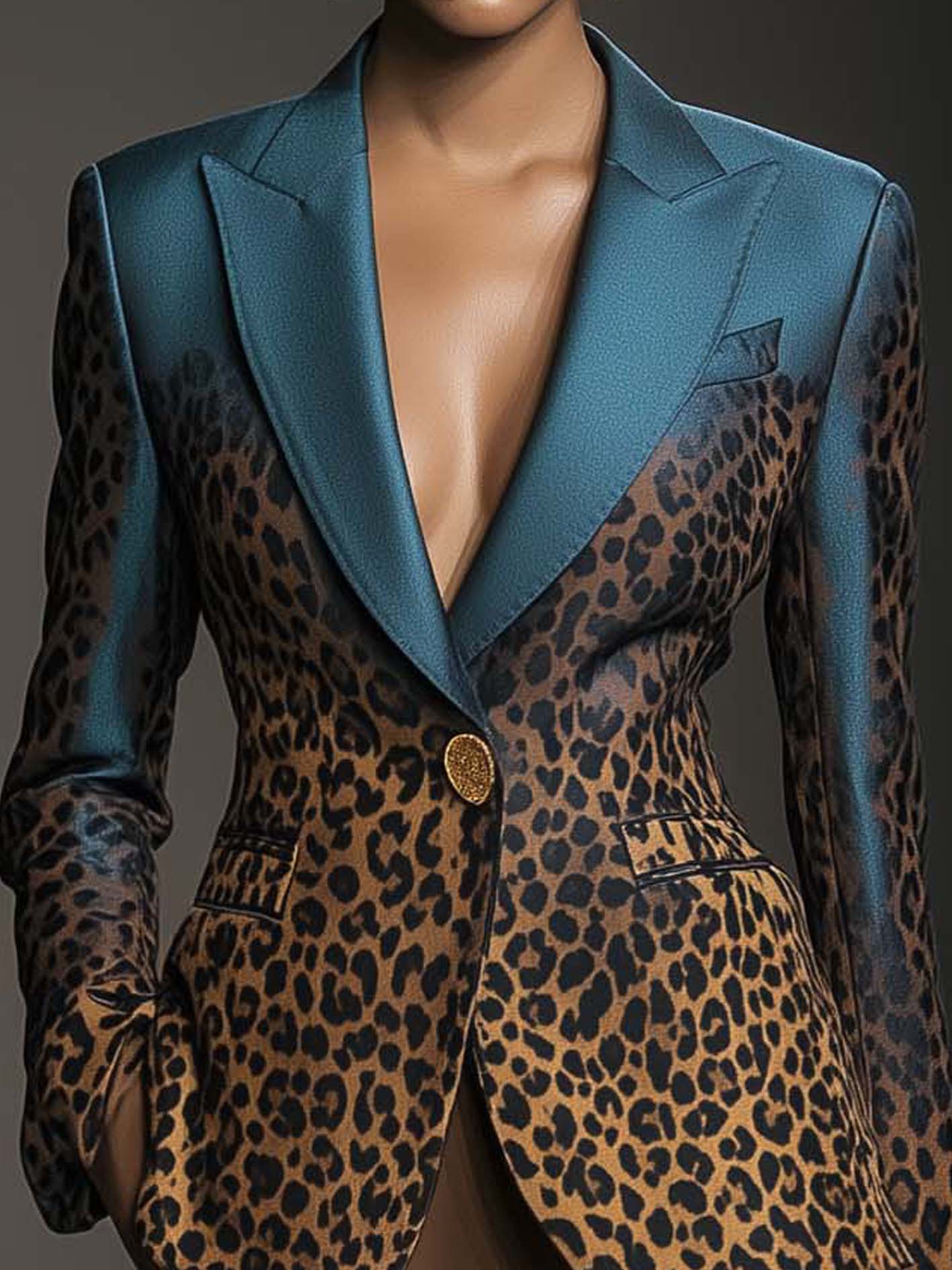 Blue Blazer With Leopard Print Gradient