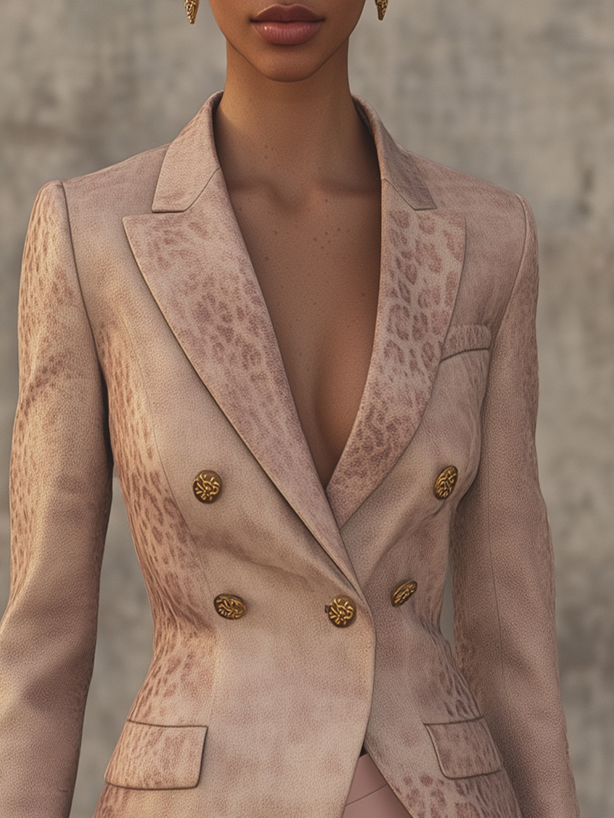 Pink Leopard Print Double-Breasted Blazer