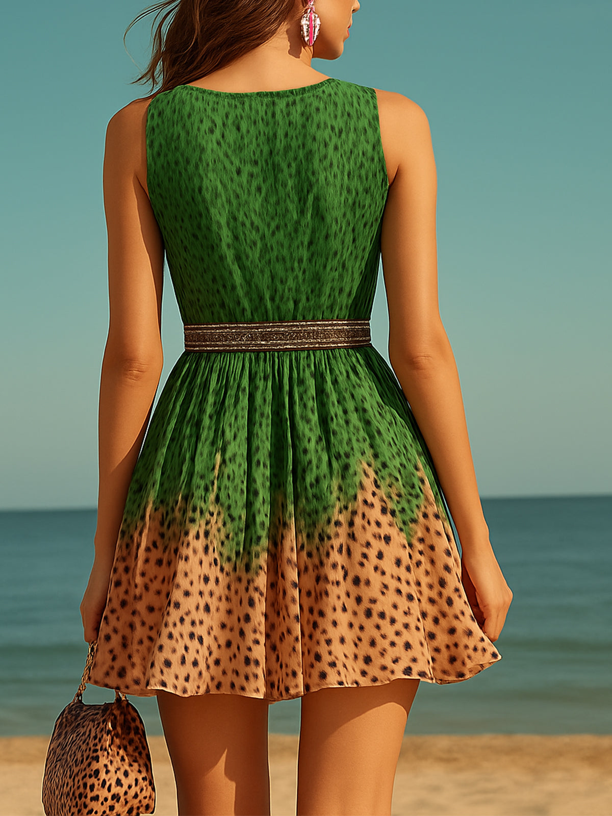 Colorblock Leopard Print Mini Dress