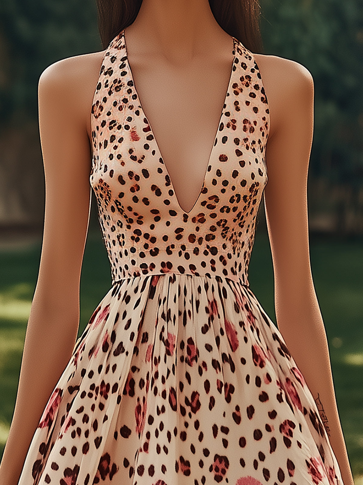 Unique Leopard Floral Print Chiffon Mini Dress