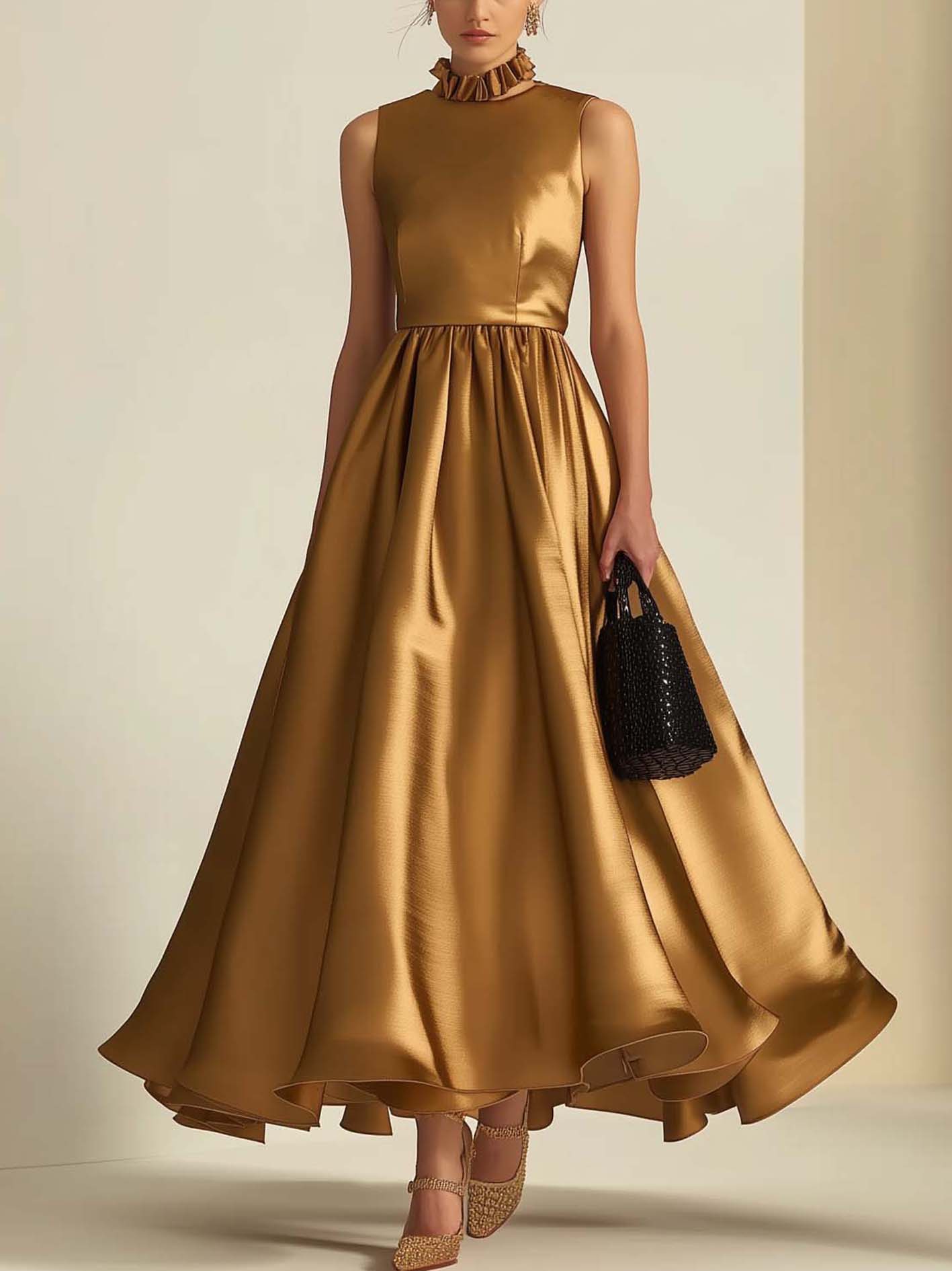 Luxurious Gold Satin Maxi Dress