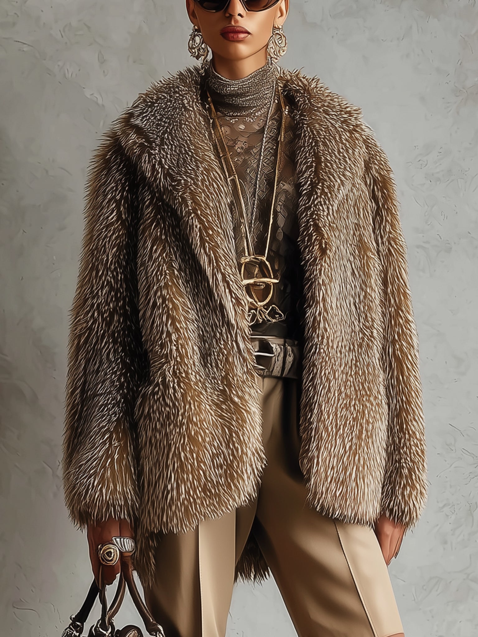 Brown Ombre Eco Faux Fur Luxury Long Sleeve Jacket