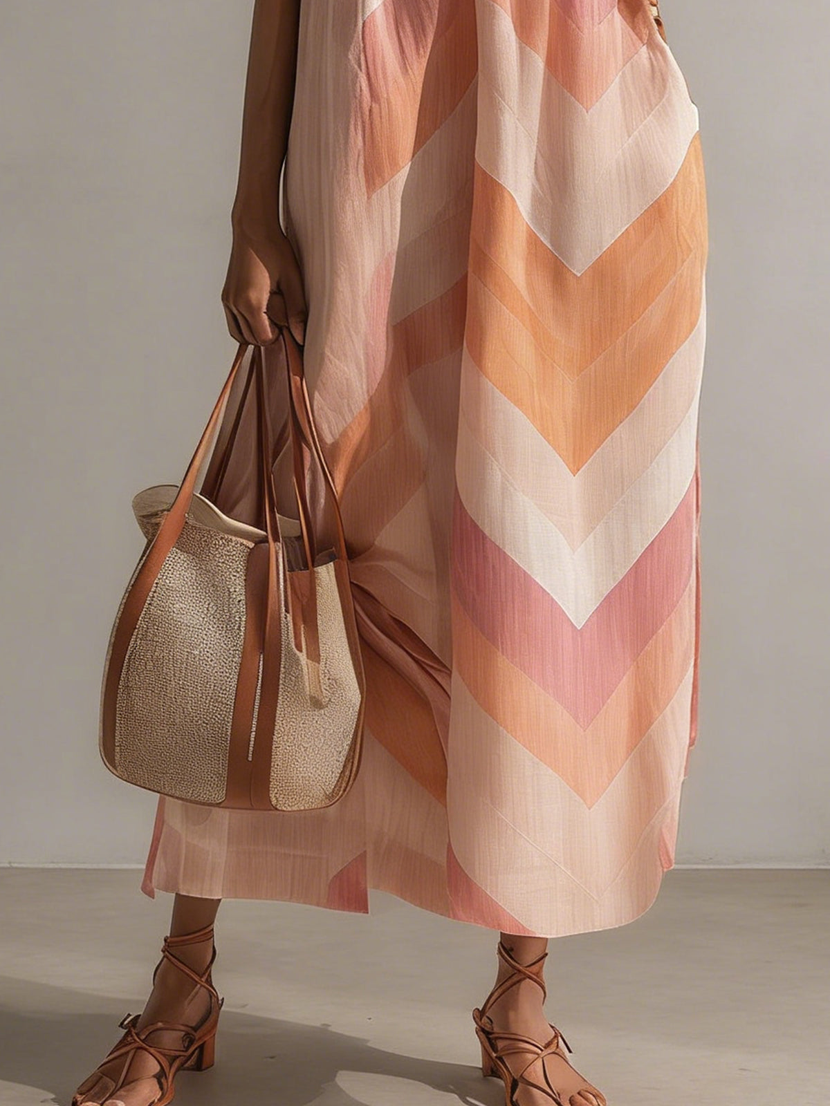 Pink Chevron Print Halter Maxi Dress