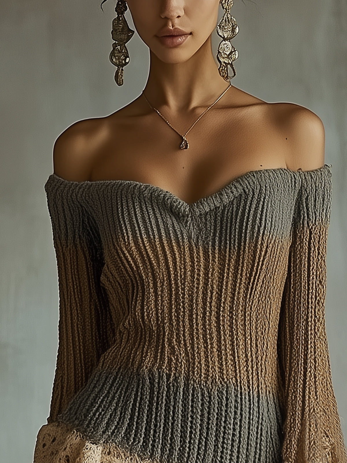 Off-Shoulder Knit Dress With Crochet Ruffle Trim