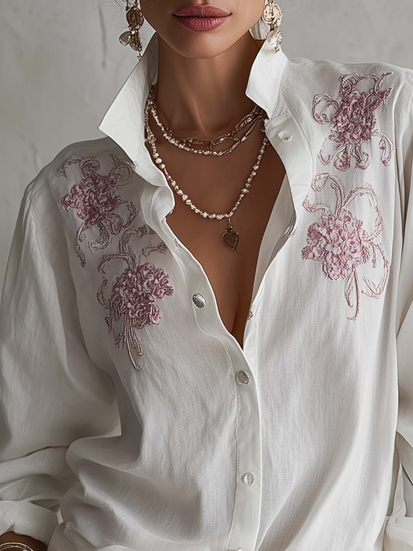 White Cotton Linen Vintage Floral Embroidered Blouse