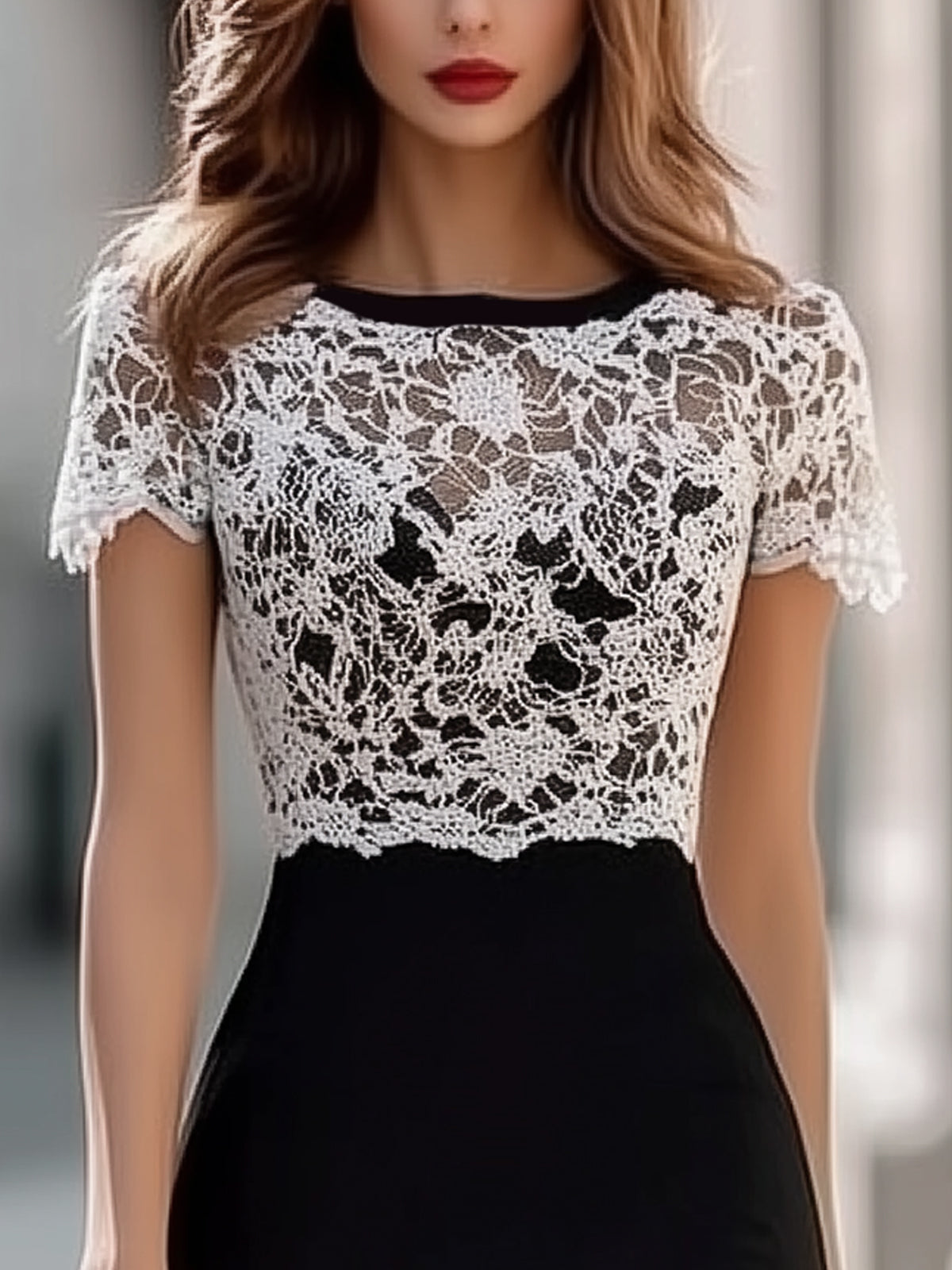 Black And White Lace Panel Bodycon Dress