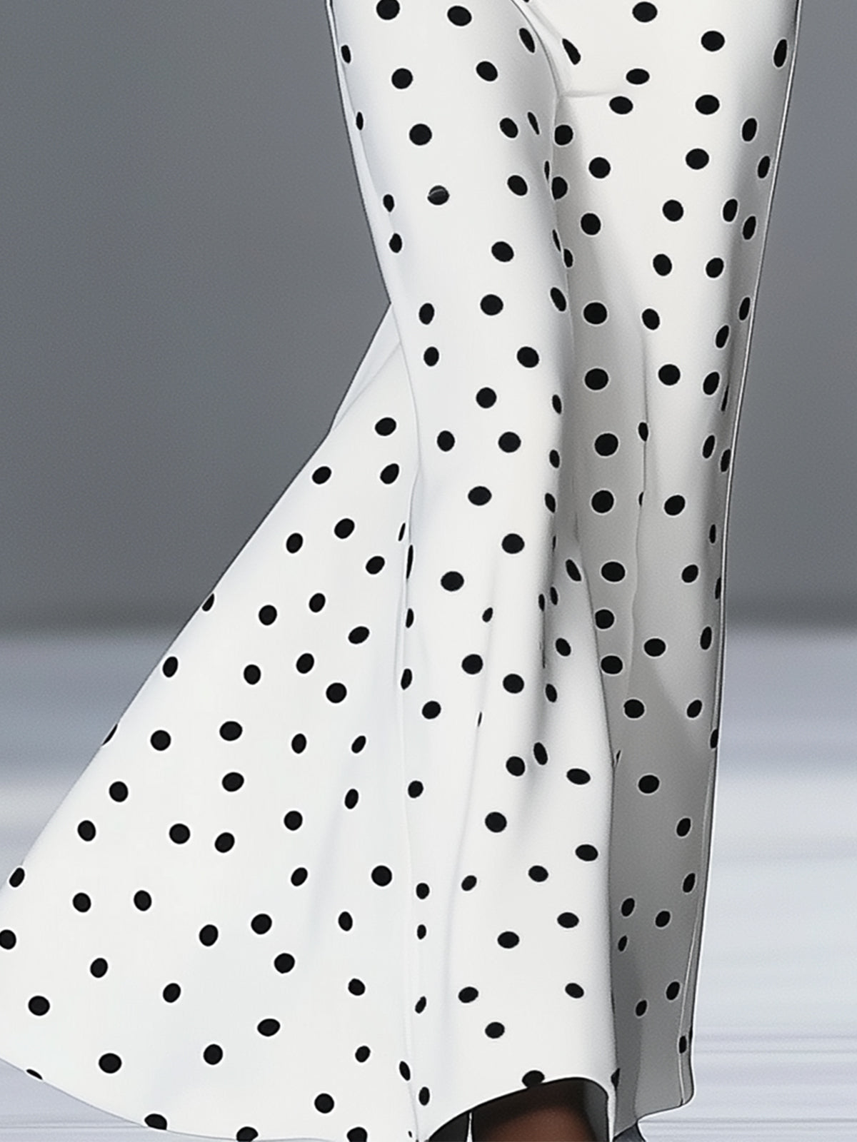 White Long Dress With Polka Dot Print And Pockets