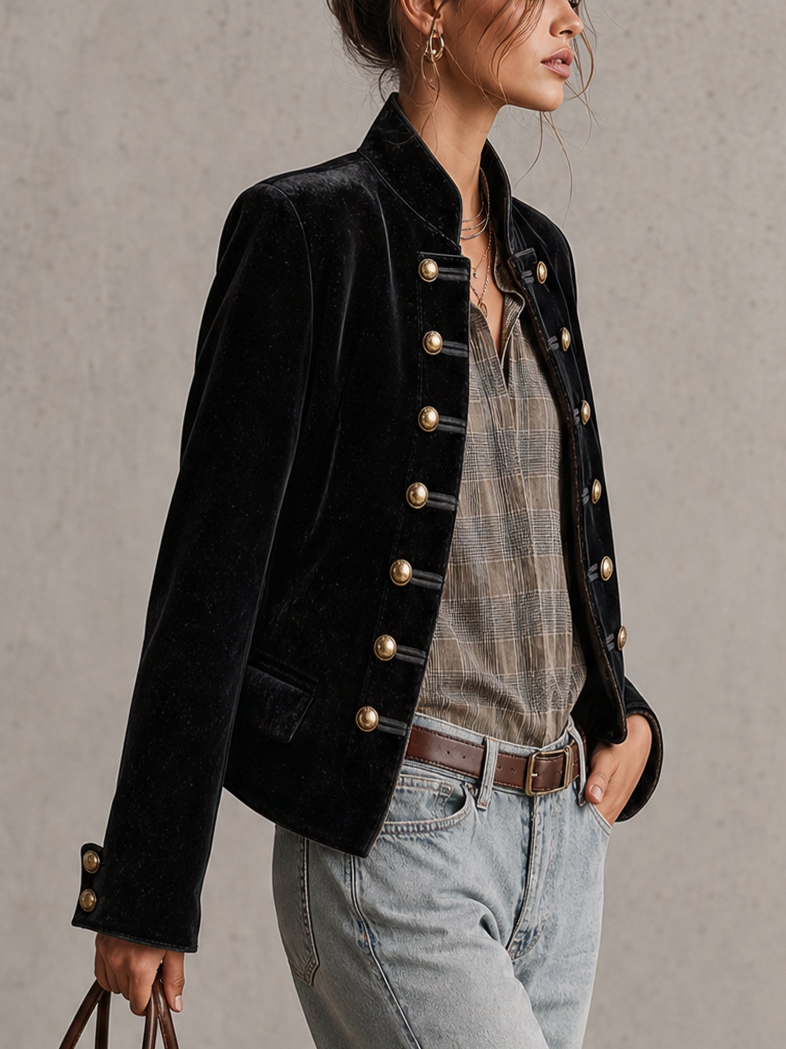 Black Velvet Vintage Gold Button Jacket