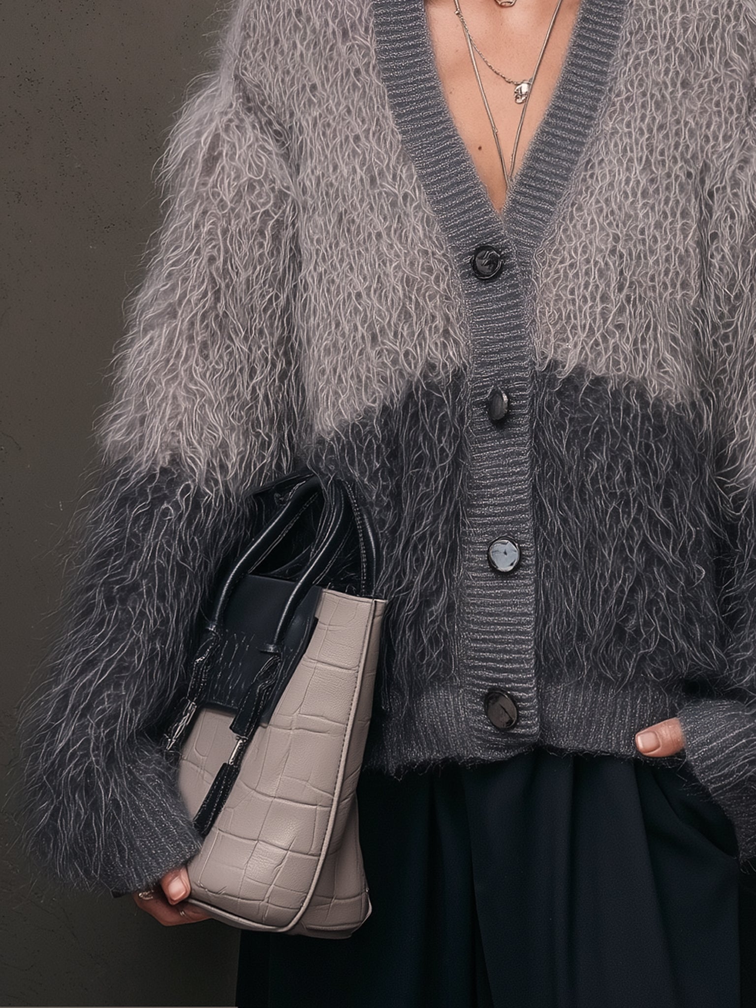 Charcoal Gradient Mohair Colorblock Cardigan