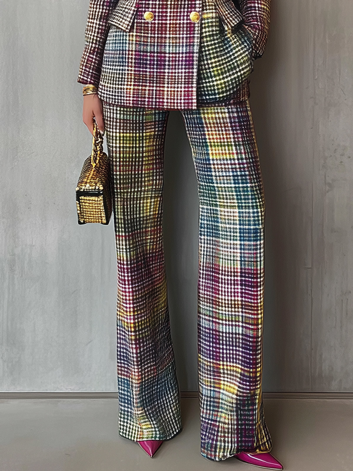 Multicolor Gradient Plaid Double Breasted Suit