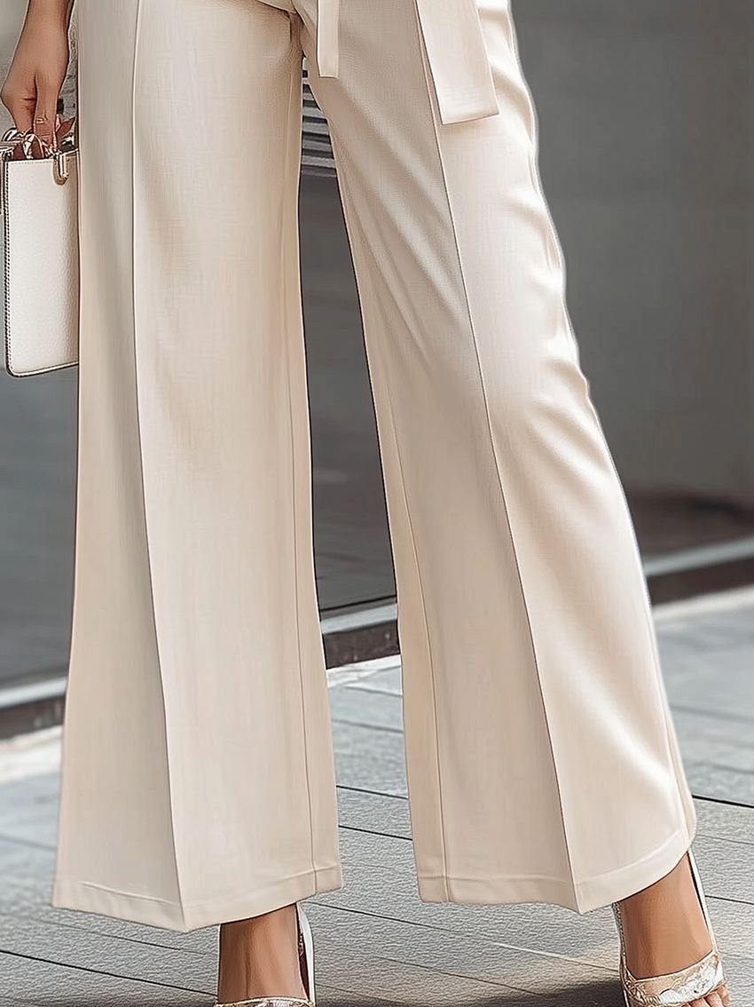 Beige Fashion Commuter Belt Pants