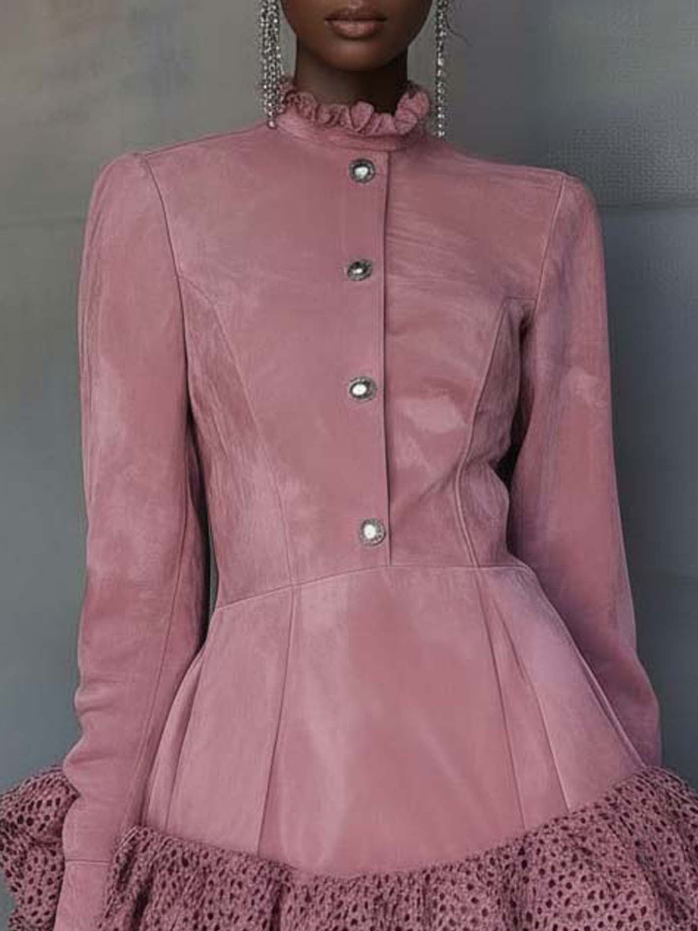 Pink Faux Suede Mini Dress With Leopard Print Ruffles