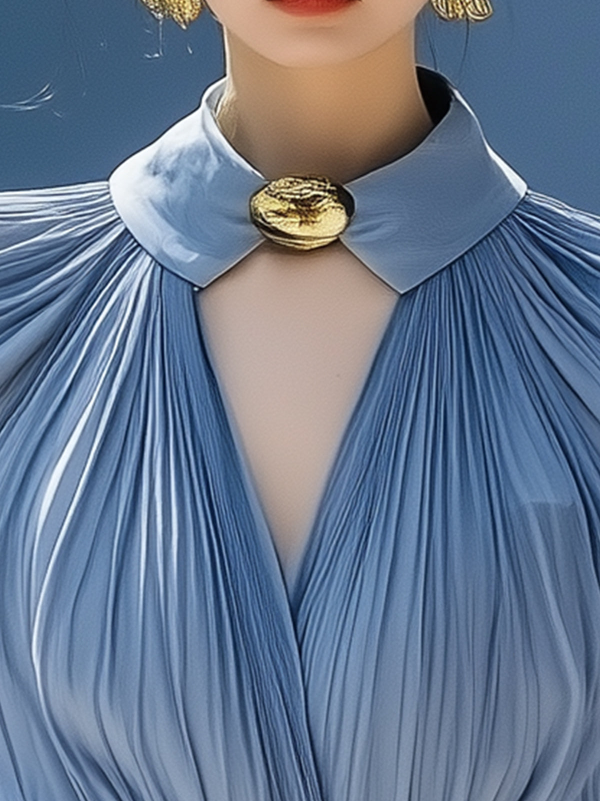 Unique Pleated Chiffon Blouse with Cutout Neckline