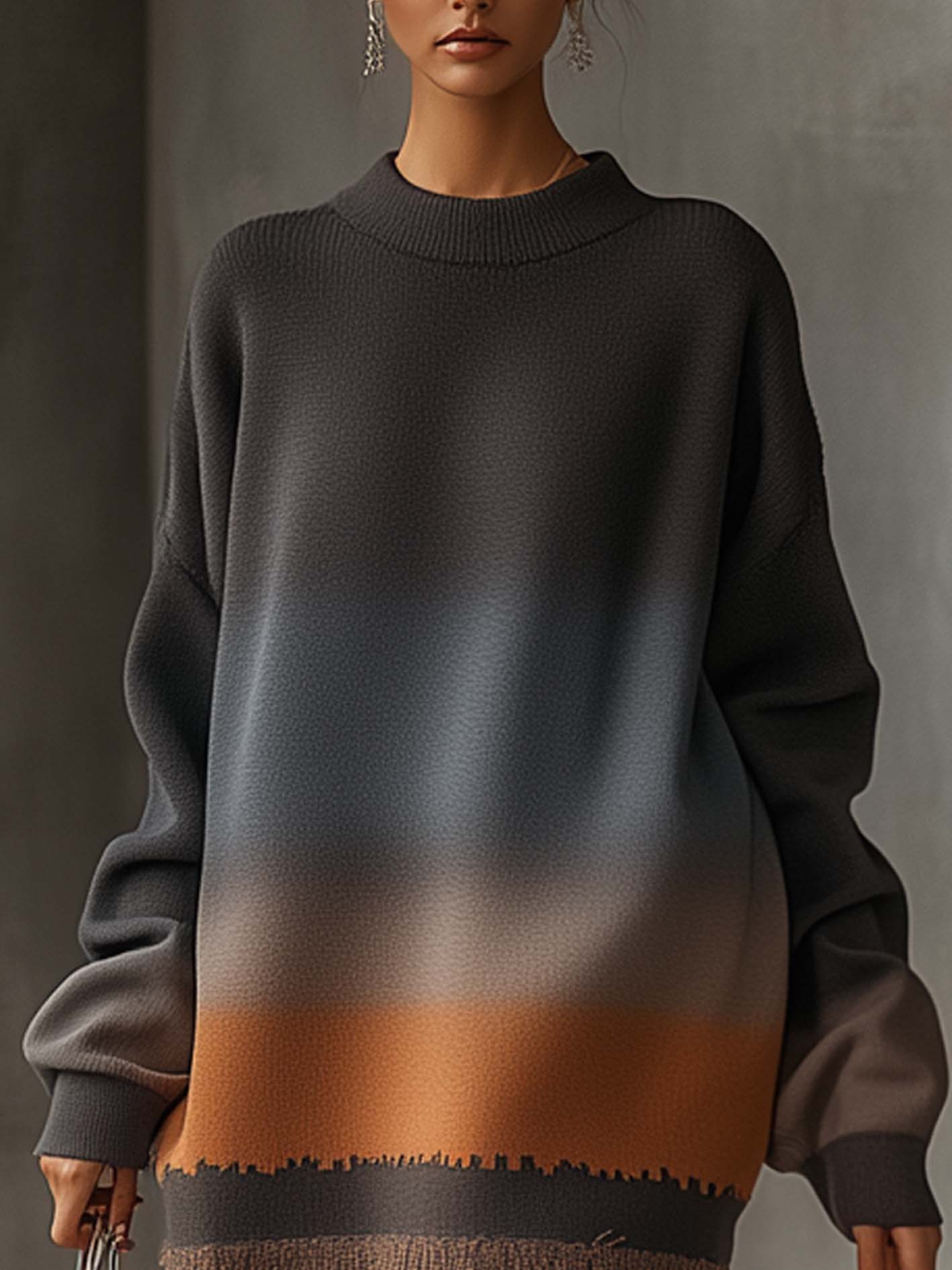 Gray Stylish Sweatshirt Mini Dress With Orange And Blue Gradient